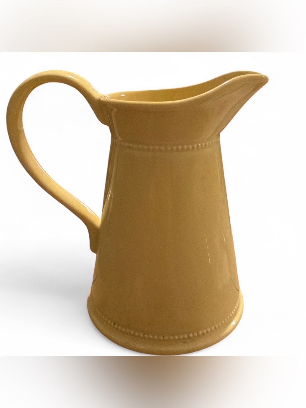 Martha Stewart 32oz Yellow Ceramic Pitcher BBeaded Trim Farmhouse Style